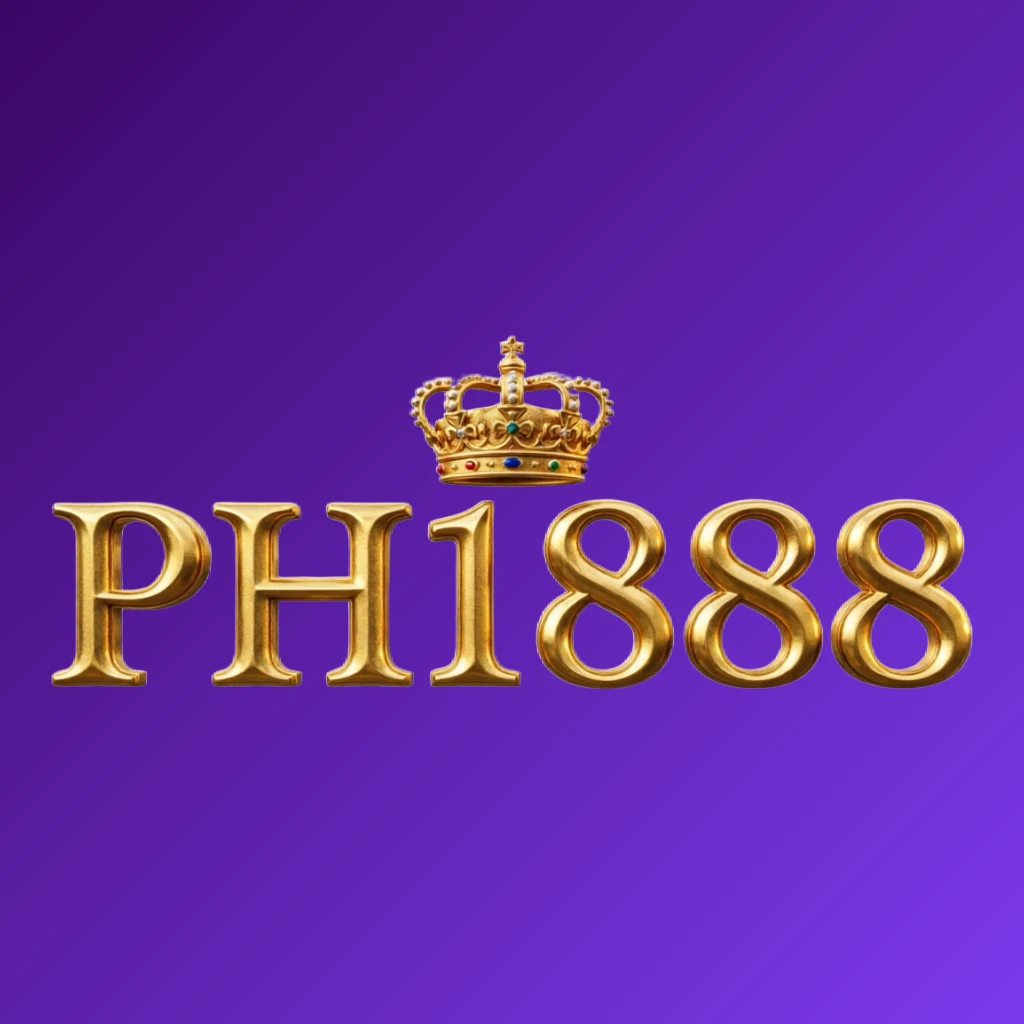 PH1888 luxury brand logo with a gold metallic crown above the text, featuring a royal design and wide horizontal rectangular wordmark on a transparent background